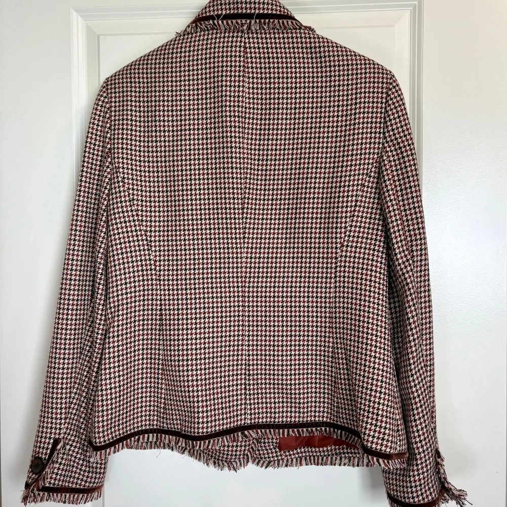 Vintage 90s Y2K Norton‎ McNaughton Houndstooth Brown Blazer Women's Sz 12 Fringe